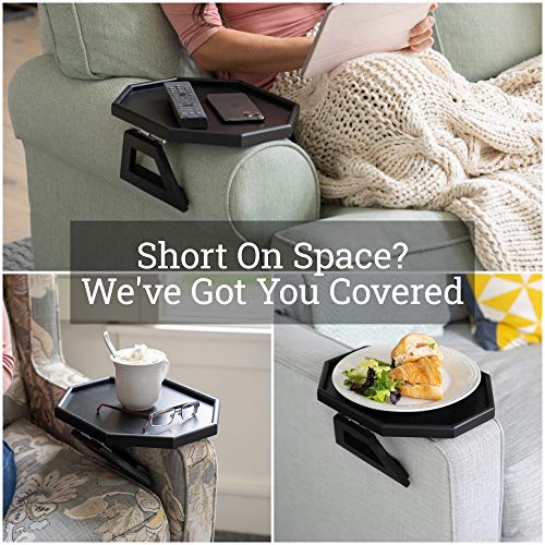 Clip On Tray Sofa Table for Wide Couches. Couch Arm Tray Table, Portable Table, TV Table and Side Tables for Small Spaces. Stable Sofa Arm Table for Eating and Drink Table (Black)