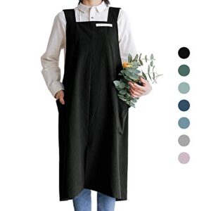 hanee cotton aprons for women and men | cross-back apron with pockets (black)