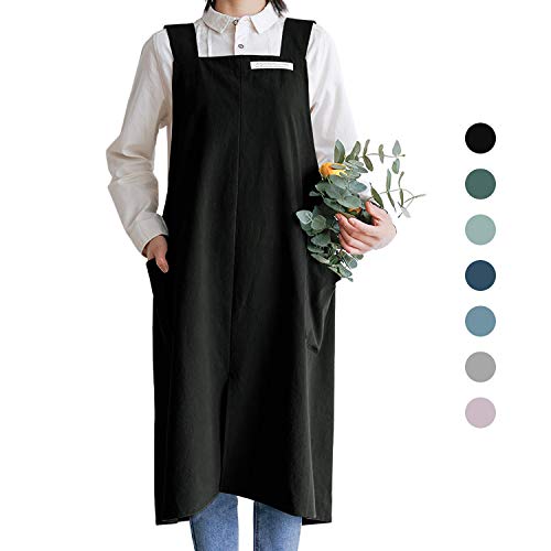 Hanee Cotton Aprons for Women and Men | Cross-Back Apron with Pockets (Black)