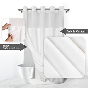 No Hook Slub Textured Shower Curtain with Snap-in PEVA Liner Set - 71" x 74"(72"), Hotel Style with See Through Top Window, Fabric Outer Curtain & Waterproof Inner Liner, White, 71x74