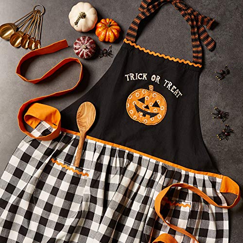 DII Happy Halloween Collection Goth Style Spooky Kitchen Apron, One Size, Buffalo Check, Trick or Treat