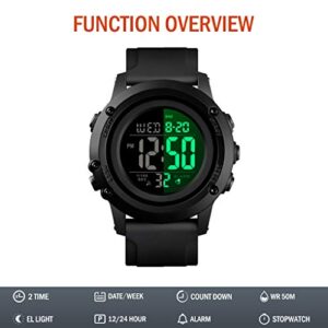 CKE Men's Digital Sports Watch Large Face Waterproof Wrist Watches for Men with Stopwatch Alarm LED Back Light