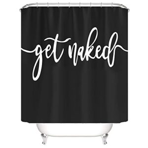 Zengmei 70x70 inches Shower Curtain Set Funny Quote Durable Waterproof Polyester Shower Curtain Bathroom Bath Decor Cloth Fabric + 12 Hooks(Black)