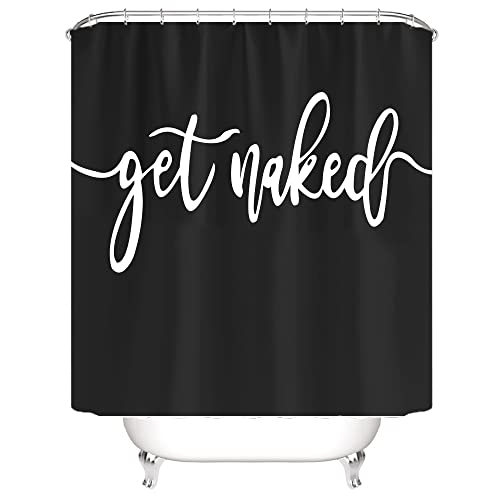 Zengmei 70x70 inches Shower Curtain Set Funny Quote Durable Waterproof Polyester Shower Curtain Bathroom Bath Decor Cloth Fabric + 12 Hooks(Black)