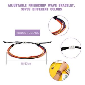 Hicarer 30 Pieces Friendship Bracelets Wave Handmade Woven Braided Bracelet Waterproof Rope Bracelet Surfer Adjustable Bohemian Wrist Cord for Women Men Jewelry Party Accessories(Chic Style)