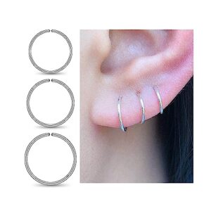small sterling silver hoop earring set for cartilage helix tragus nose septum, tiny huggie hoop piercing jewelry, 6mm 7mm 8mm