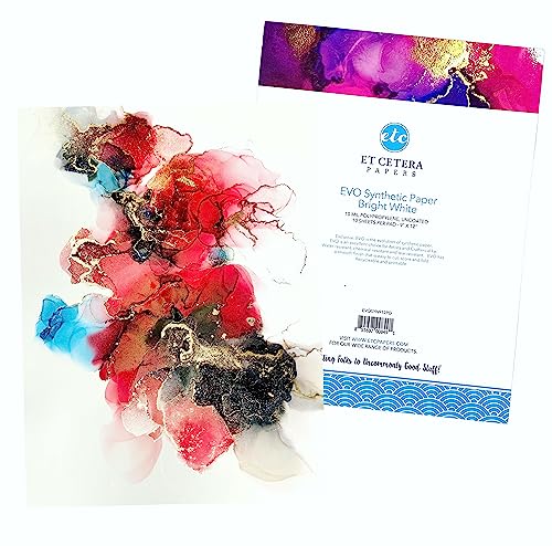 Alcohol Ink Synthetic Paper & Watercolor - Non-Absorbent, Heavy Weight & Tear Resistant - Easily Wipes Off for Reusable Art Paper - Flexible Bright White EVO 9x12 Inch (10 Sheets)