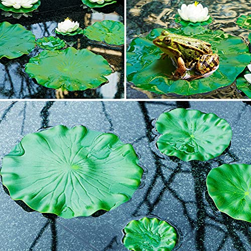 FFNIU Lily Pad for Ponds, 9 PCS Artificial Lotus, Realistic Water Floating Foam Lotuses Fake Lily Pad for Home Garden Patio Pond