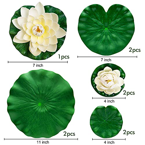 FFNIU Lily Pad for Ponds, 9 PCS Artificial Lotus, Realistic Water Floating Foam Lotuses Fake Lily Pad for Home Garden Patio Pond