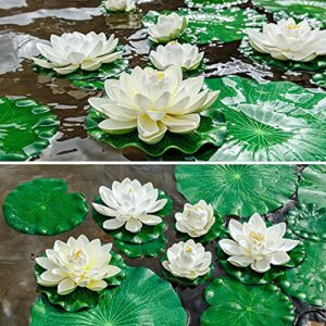 FFNIU Lily Pad for Ponds, 9 PCS Artificial Lotus, Realistic Water Floating Foam Lotuses Fake Lily Pad for Home Garden Patio Pond