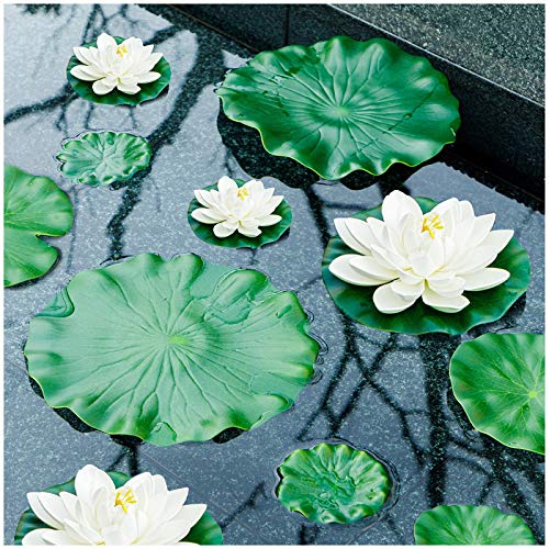 FFNIU Lily Pad for Ponds, 9 PCS Artificial Lotus, Realistic Water Floating Foam Lotuses Fake Lily Pad for Home Garden Patio Pond