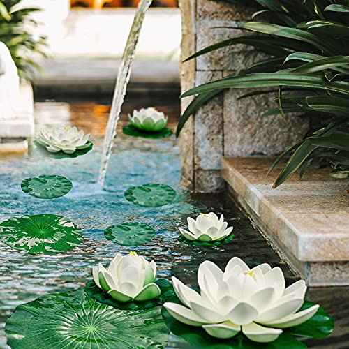 FFNIU Lily Pad for Ponds, 9 PCS Artificial Lotus, Realistic Water Floating Foam Lotuses Fake Lily Pad for Home Garden Patio Pond