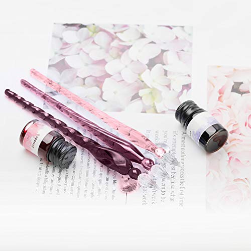 ESSSHOP 3 Purple Glass Calligraphy Pens Crystal Glass Dip Pen and Color Ink Pen Holder Set Art Supplies for Signatures, Beginners Journaling Lettering Drawing Holiday Gift Decoration