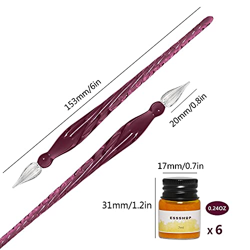ESSSHOP 3 Purple Glass Calligraphy Pens Crystal Glass Dip Pen and Color Ink Pen Holder Set Art Supplies for Signatures, Beginners Journaling Lettering Drawing Holiday Gift Decoration