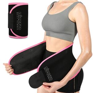 mizatto sweat waist trainer for women, adjustable waist trimmer, slimming waist stomach wrap for gym fitness workout to lose belly fat pink l