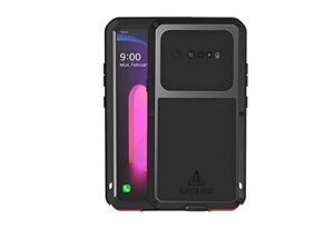 love mei metal case for lg v60/lg v60 thinq, heavy duty robust military bumper aluminum metal case dustproof shockproof splashproof full body protection case cover with tempered glass (black)