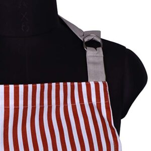 AMOUR INFINI Stripe Apron | 27.5 x 33 Inches| 100% Organic Cotton | Womens Apron for Cooking, Baking, Gardening | Convenient Pockets and Adjustable Strap at Neck & Waist Ties | Rust