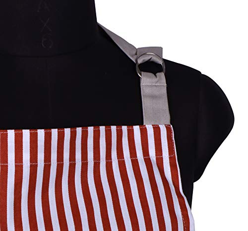 AMOUR INFINI Stripe Apron | 27.5 x 33 Inches| 100% Organic Cotton | Womens Apron for Cooking, Baking, Gardening | Convenient Pockets and Adjustable Strap at Neck & Waist Ties | Rust