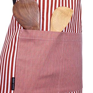 AMOUR INFINI Stripe Apron | 27.5 x 33 Inches| 100% Organic Cotton | Womens Apron for Cooking, Baking, Gardening | Convenient Pockets and Adjustable Strap at Neck & Waist Ties | Rust