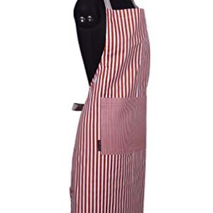 AMOUR INFINI Stripe Apron | 27.5 x 33 Inches| 100% Organic Cotton | Womens Apron for Cooking, Baking, Gardening | Convenient Pockets and Adjustable Strap at Neck & Waist Ties | Rust