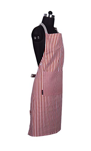 AMOUR INFINI Stripe Apron | 27.5 x 33 Inches| 100% Organic Cotton | Womens Apron for Cooking, Baking, Gardening | Convenient Pockets and Adjustable Strap at Neck & Waist Ties | Rust