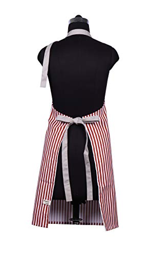 AMOUR INFINI Stripe Apron | 27.5 x 33 Inches| 100% Organic Cotton | Womens Apron for Cooking, Baking, Gardening | Convenient Pockets and Adjustable Strap at Neck & Waist Ties | Rust