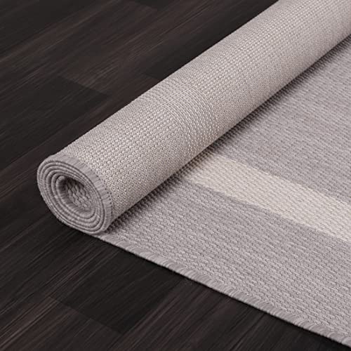 Beverly Rug Waikiki Indoor Outdoor Rug 8x10, Washable Outside Carpet for Patio, Deck, Porch, Bordered Modern Area Rug, Water Resistant, Grey - White