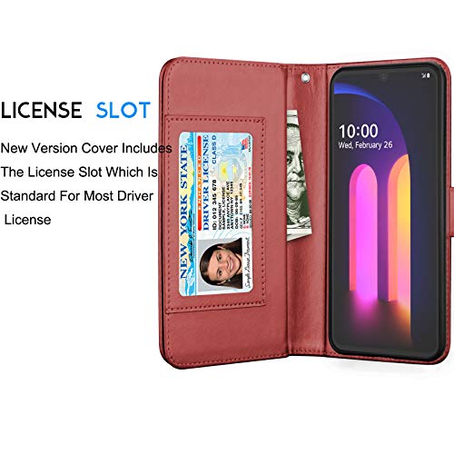 Tekcoo Wallet Case for LG V60 ThinQ/LG V60 ThinQ 5G UW, Luxury PU Leather ID Cash Credit Card Slots Holder Carrying Pouch Folio Flip Cover [Detachable Magnetic Hard Cases] Lanyard [Wine Red]