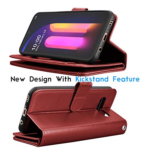 Tekcoo Wallet Case for LG V60 ThinQ/LG V60 ThinQ 5G UW, Luxury PU Leather ID Cash Credit Card Slots Holder Carrying Pouch Folio Flip Cover [Detachable Magnetic Hard Cases] Lanyard [Wine Red]