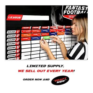 XL Fantasy Football Draft Board for The 2023-2024 Season Kit, 120 LB Material - 6 Feet x 4 Feet Board - Up to 14 Teams & 500+ Player Stickers