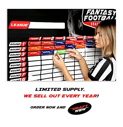 XL Fantasy Football Draft Board for The 2023-2024 Season Kit, 120 LB Material - 6 Feet x 4 Feet Board - Up to 14 Teams & 500+ Player Stickers