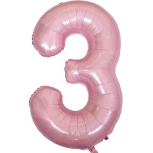 diwuli number balloons 40 inch pastel pink - large number 3 balloon, big pink balloons, helium 3rd birthday party decorations supplies foil balloons numbers girl women, big balloon years anniversary