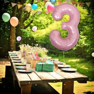 DIWULI Number Balloons 40 Inch Pastel Pink - Large Number 3 Balloon, Big Pink Balloons, Helium 3rd Birthday Party Decorations Supplies Foil Balloons Numbers Girl Women, Big Balloon Years Anniversary