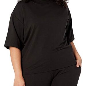 The Drop Women's Adeline Loose Short Sleeve Mockneck Drop Shoulder T-Shirt, Black, S