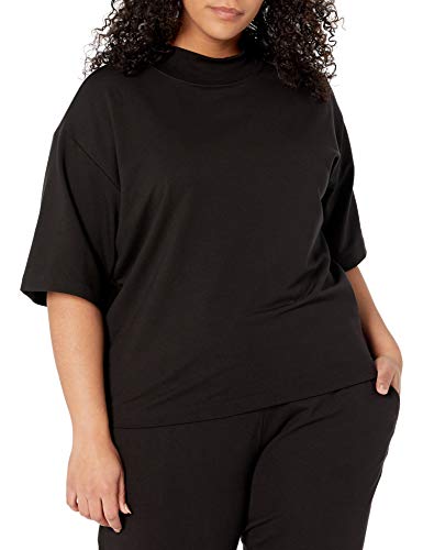 The Drop Women's Adeline Loose Short Sleeve Mockneck Drop Shoulder T-Shirt, Black, S