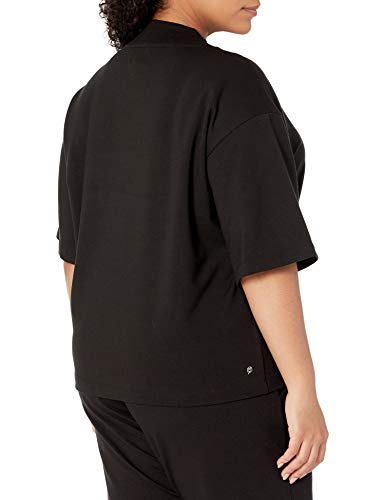 The Drop Women's Adeline Loose Short Sleeve Mockneck Drop Shoulder T-Shirt, Black, S