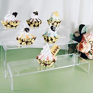 2 Sets Clear Acrylic Display Risers-Cupcake Stand for Dessert Buffet Cake Table Decorations–Showcase Shelf for Figures, Jewelry Display Riser Stands Shelves Fixtures Case(Rectangle Shape)