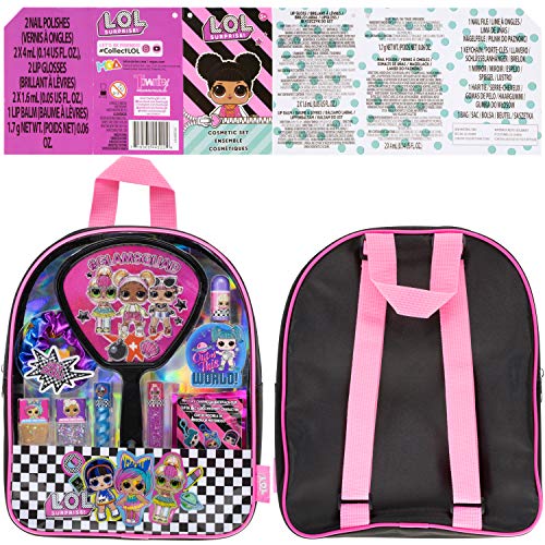 L.O.L. Surprise! Townley Girl Backpack Cosmetic Makeup Set 10 Pieces, Including Lip Gloss, Nail Polish, Scrunchy, Mirror and Surprise Keychain, Ages 5+ Perfect for Parties, Sleepovers and Makeovers