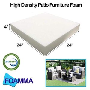 Foamma High Density Outdoor Cushion Replacement for Patio Furniture Premium Comfort and Support 4” x 24” x 24” Cover Not Included