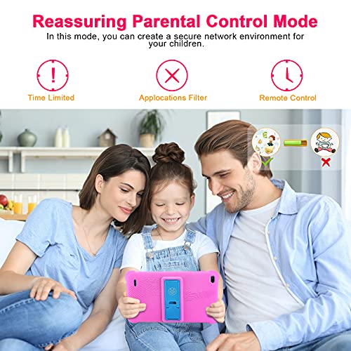 qunyiCO 7 inch Kids Tablet 32GB Android 11 WiFi Camera Bluetooth 2GB RAM Eye Protection HD IPS Touch Screen 1024x600 Kid-Proof Case Parental Control Learning Apps on Google Certified Playstore Pink