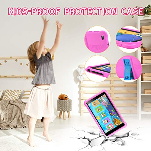 qunyiCO 7 inch Kids Tablet 32GB Android 11 WiFi Camera Bluetooth 2GB RAM Eye Protection HD IPS Touch Screen 1024x600 Kid-Proof Case Parental Control Learning Apps on Google Certified Playstore Pink