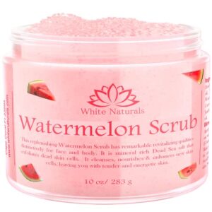 watermelon scrub, organic salt bath scrub, gently exfoliating for smooth skin, ultra hydrating & skin moisturizing for face & body, great gifts for women