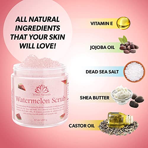 Watermelon Scrub, Organic Salt Bath Scrub, Gently Exfoliating For Smooth Skin, Ultra Hydrating & Skin Moisturizing For Face & Body, Great Gifts for Women