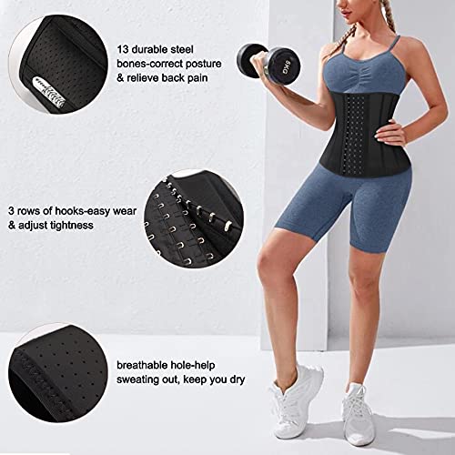 LANCS Women Waist Trainer Corset Trimmer Belt Weight Loss Neoprene Sauna Sweat Workout Girdle Slim Belly Band Black