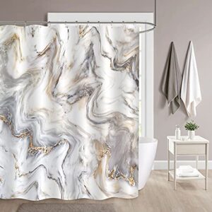 mitovilla grey gold marble shower curtain set, abstract modern shower curtain for bathroom decor, luxury standard shower curtain for bathtub, waterproof washable fabric shower curtain, 72 x 72