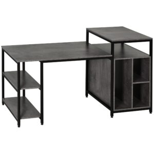 homcom 68 inch office table computer desk workstation bookshelf with cpu stand, spacious storage shelves & chic modern woodgrain design, grey