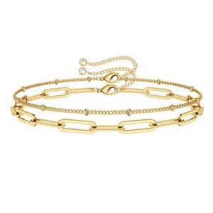 turandoss gold bracelets for women, 14k gold filled layering oval chain bracelet cute gold layered beads chain gold bracelets for women jewelry(oval chain & beads chain)