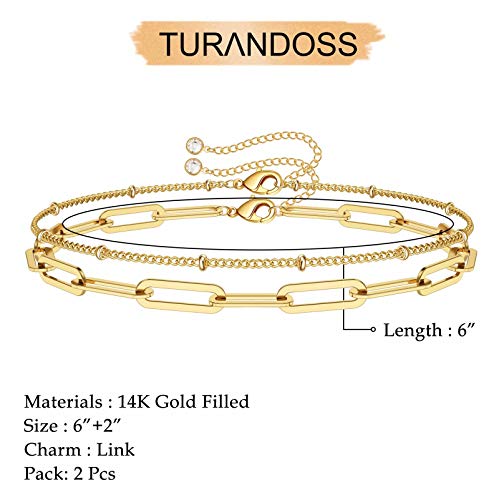 Turandoss Gold Bracelets for Women, 14K Gold Filled Layering Oval Chain Bracelet Cute Gold Layered Beads Chain Gold Bracelets for Women Jewelry(Oval Chain & Beads Chain)