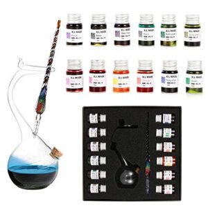 thyggzjbs handmade high borosilicate glass glass dip pen ink set-crystal pen with 12 colorful inks for art, writing, signatures, calligraphy, decoration, gift (colorful)