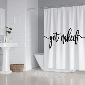 zengmei 70x70 inches get naked shower curtain set funny quote durable waterproof polyester shower curtain bathroom bath decor cloth fabric + 12 hooks(white)